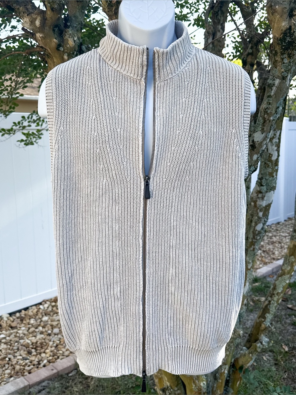 Tyler Böe Full Zip Knit Sweater Vest Beige Cotton Blend Size L
